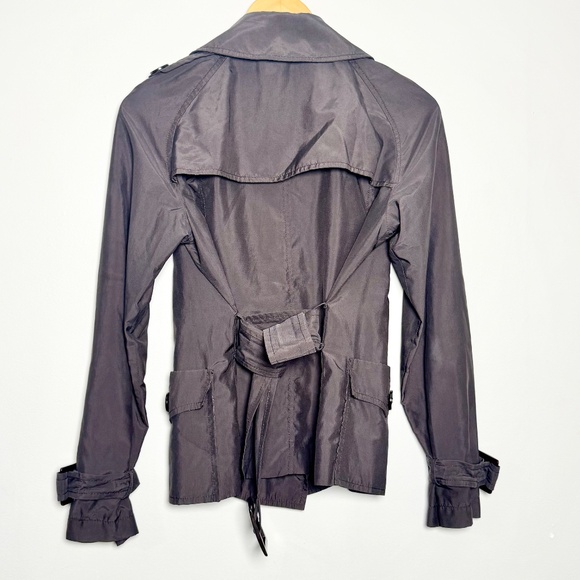 Zara Cropped Belted Chocolate Brown Trench Coat Sz L - Picture 4 of 6